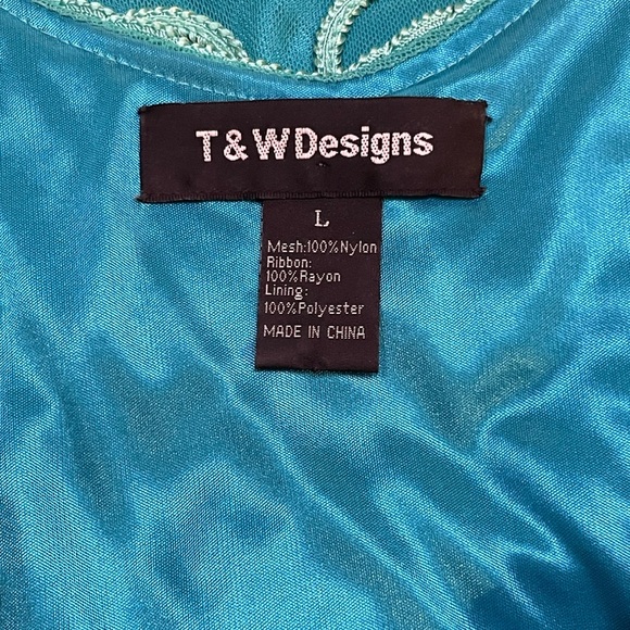 T & W Designs Womens Size L Green Soutache Mesh Overlay Sleeveless Dress - Picture 4 of 13